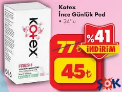 KOTEX İNCE GÜNLÜK PED 34'LÜ fiyat ve kampanya bilgisi
